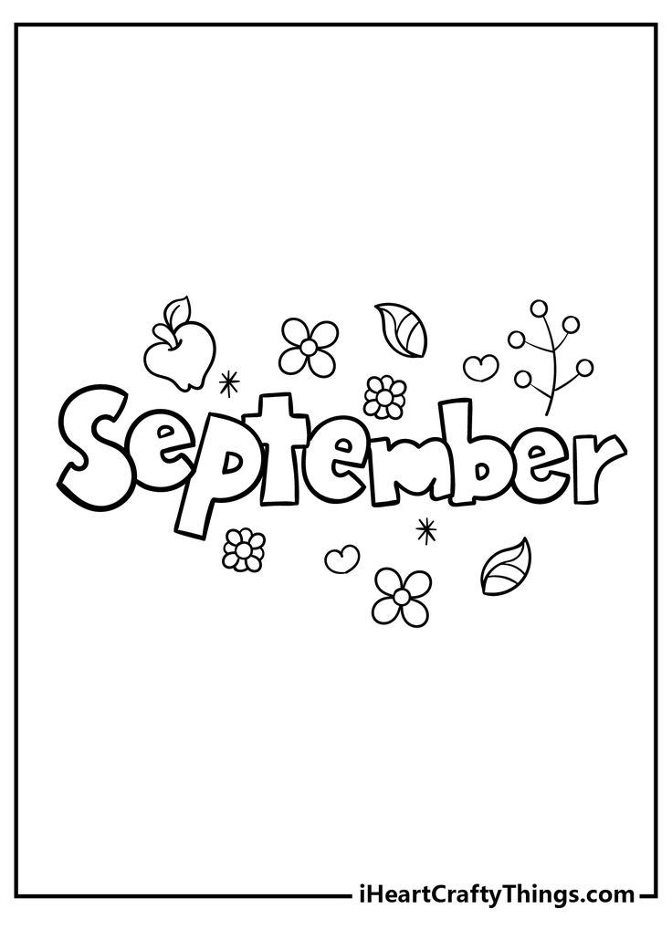 the word october with flowers and leaves on it in black and white coloring book page