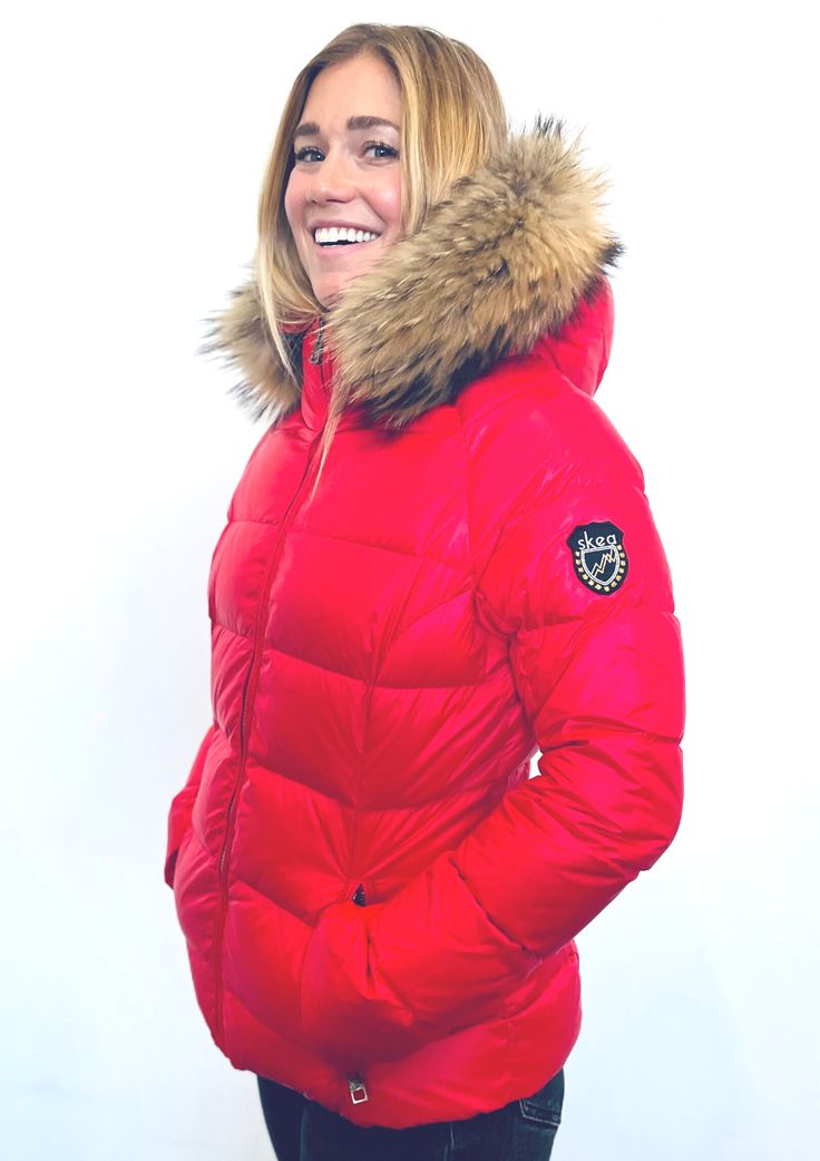 ski jackets Red Winter Skiing Outerwear, Red Sporty Outerwear For Skiing, Sporty Red Skiing Outerwear, Ski Instructor, Snow Skirt, Performance Wear, Fur Hood, Real Fur, Athletic Fits