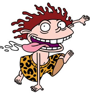 a cartoon character with red hair and leopard print on it's pants, running