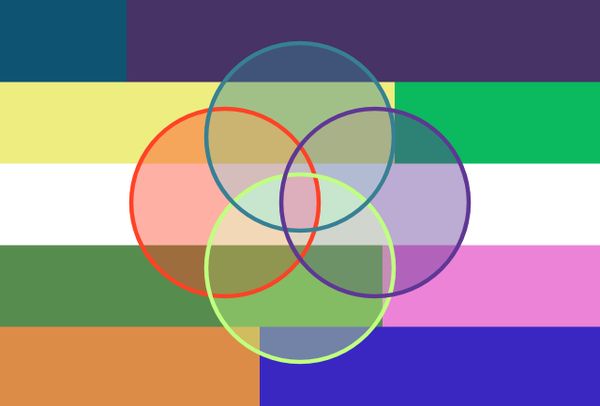 two circles are in the middle of a multicolored background