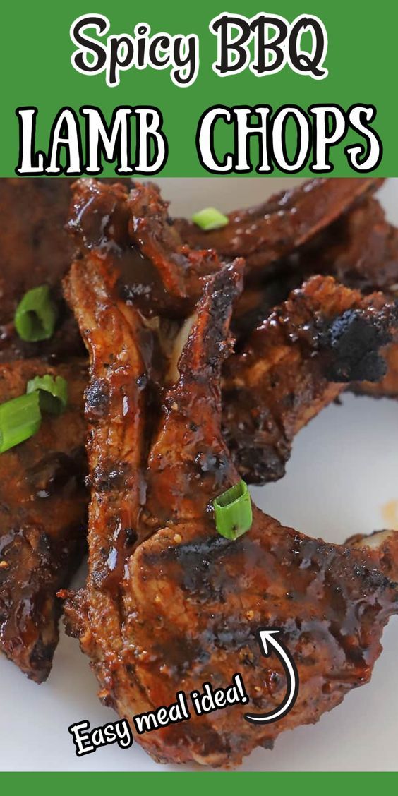 the words spicy bbq lamb chops are in front of an image of ribs