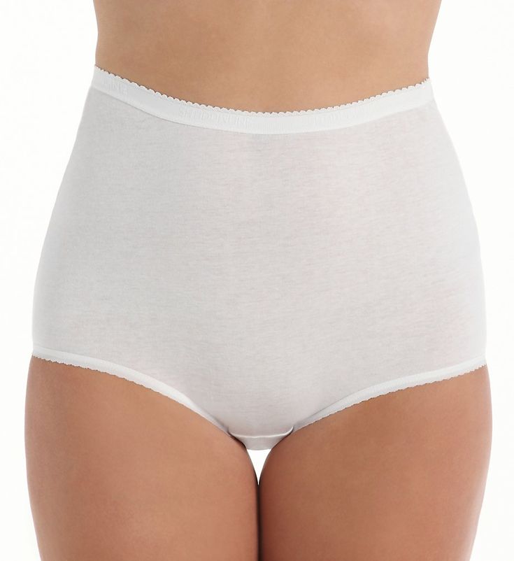 This classic brief panty features a wide elastic waistband with the Shadowline logo and very flat elastic at the leg openings. Flat elastic along waist and leg openings for custom fit and comfort. Shadowline embroidered on waistband. High rise. Full rear coverage. Sewn-in crotch. Shadowline Women's Cotton Classics Brief Panty in White | Size 6 | HerRoom.com Daywear Bottoms With Contoured Stretch Waistband, Fitted Full Coverage Bottoms For Daywear, Stretch Bottoms With Contoured Waistband For Daywear, Stretch Bottoms With Wide Waistband For Daywear, White High Waist Bottoms With Waistband, Classic Loungewear Bottoms With Elastic Waistband, White Bottoms With Wide Waistband, Seamless High-waist Bottoms For Daywear, White Shorts With Waistband