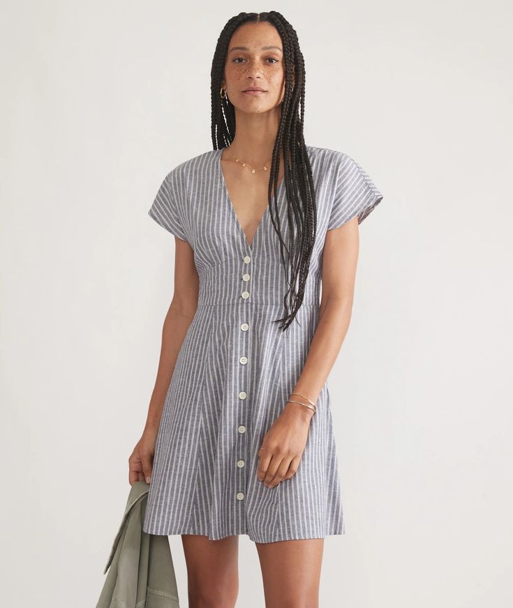 Camila Mini Dress – Marine Layer Layer Dresses, Marine Layer, 50 Fashion, Flutter Sleeve, Grey Sweater, Sport Outfits, Jumpsuit Dress, A Line Dress, White Stripe