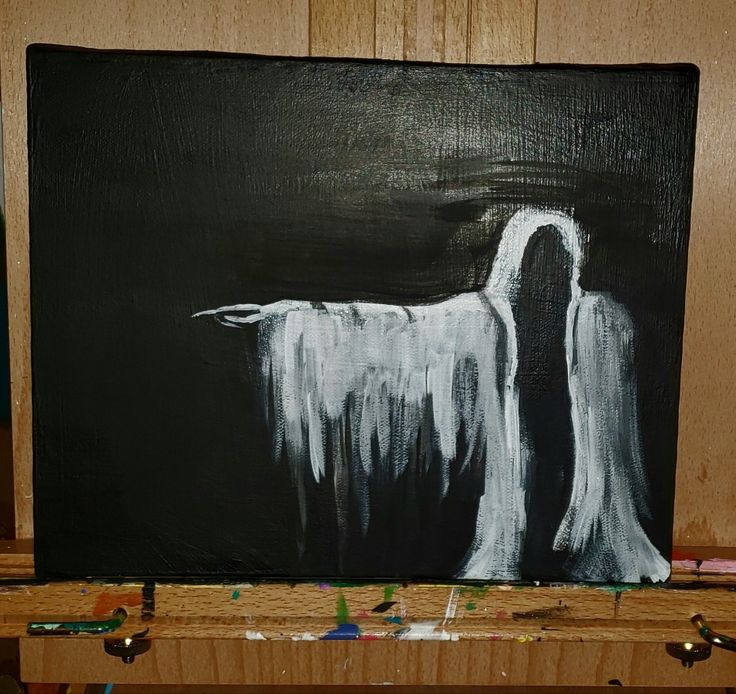 a black and white painting of a dog in the dark with water coming out of its mouth