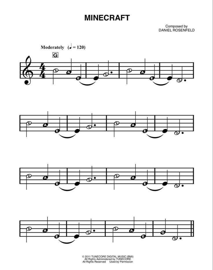 sheet music with the words minecraft on it