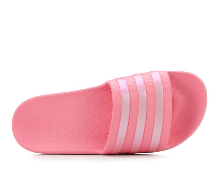 Head to the beach or run errands in solid style wearing the adidas® Adilette Aqua Slides! With a quick drying upper, cushioned footbed, and EVA traction outsole you'll be able to stay on your feet in comfort and with style all day! Synthetic upper, Easy slip-on design, Round open toe, EVA contoured footbed for cushioned comfort and gentle support, Injected EVA outsole for lightweight traction, adidas® branding details | Women's Adidas Adilette Aqua Sport Slides Sandals in Bliss Pink Size 6 Adidas Slides For Swimming In Summer, Adidas Slides For Summer Swimming, Adidas Sandals For Spring Swimming, Adidas Casual Sport Sandals For Summer, Fade-resistant Slip-on Sandals For Summer, Adidas Non-slip Summer Slides, Fade-resistant Round Toe Sandals For Summer, Adidas Non-slip Sport Sandals For Beach, Adidas Non-slip Beach Slides