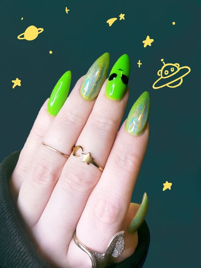 Rave Nails Designs, Nail Designs Minimalist, Alien Make-up, Alien Nails, Nail Halloween, Rave Nails, Nails Goth, Hippie Nails, Punk Nails