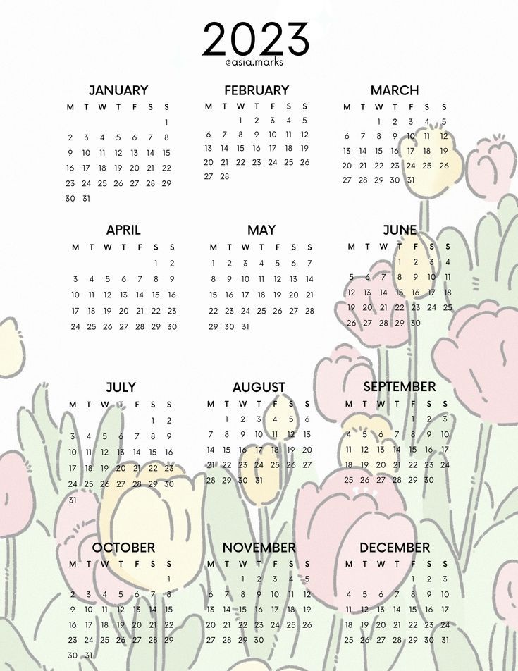 a calendar with flowers on it