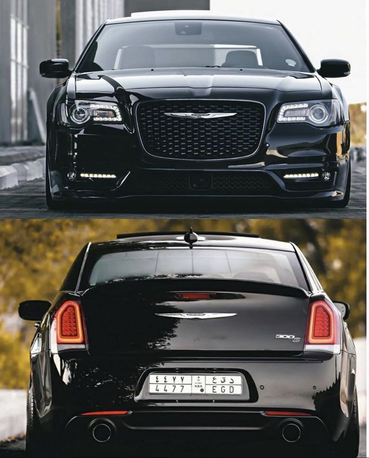 the front and back view of a black car