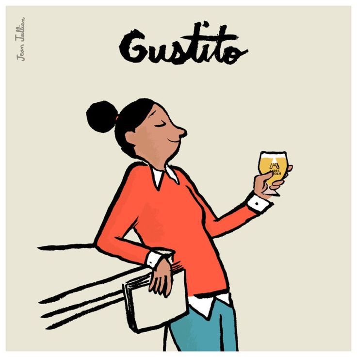 a woman holding a glass of wine in her hand with the word gustto on it