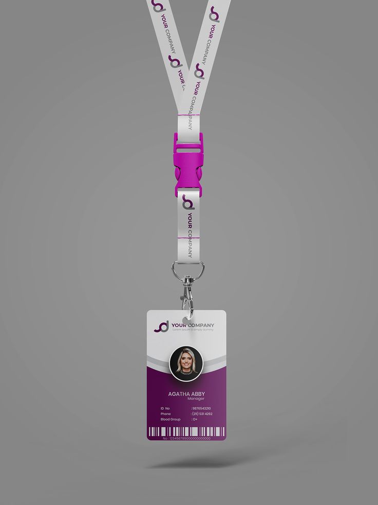 a lanyard id badge is shown on a gray background