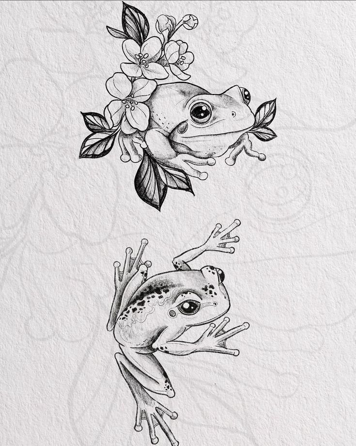 two frogs with flowers on their backs