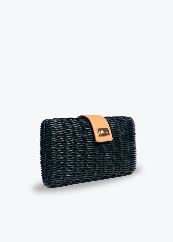 Versatile and chic, the Lou clutch can be dressed up or down, making it the perfect addition to any outfit in your wardrobe. Whether you're heading to a formal event or keeping it casual, Lou is the perfect choice! Handcrafted from all-natural woven rattan using a time-honored Filipino basketweaving technique. Features a gold toned turn lock closure and optional drop-in chain strap. Measures 8.5” W x 5” H x 1.75” D. Chic Woven Bag For Formal Occasions, Formal Woven Bags For Summer, Chic Formal Woven Bag, Chic Woven Clutch For Spring, Elegant Woven Bags For Day Out, Casual Evening Clutch, Chic Summer Clutch With Removable Pouch, Chic Natural Clutch For Formal Occasions, Luxury Woven Rectangular Clutch