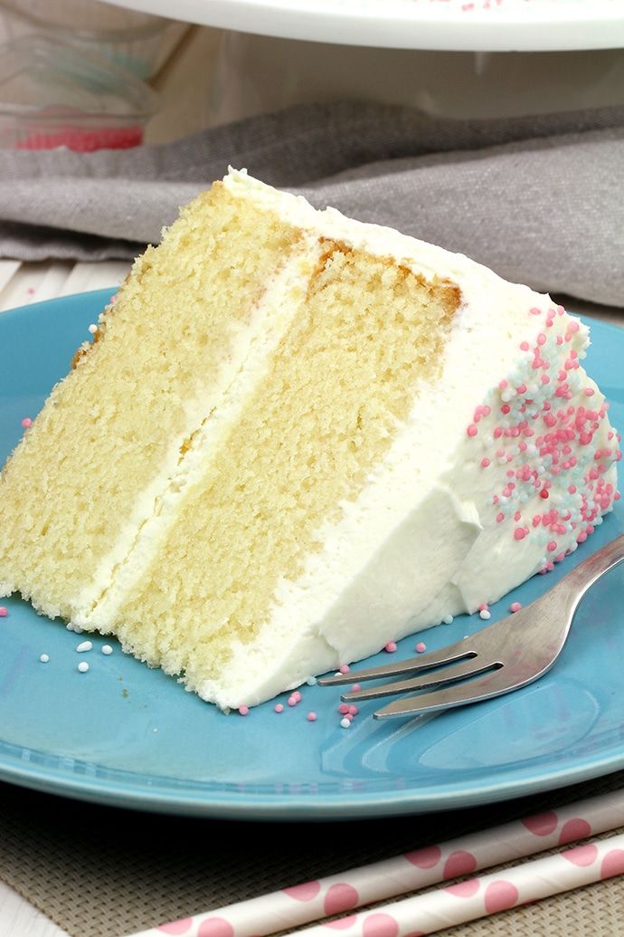 a slice of white cake on a blue plate with sprinkles and a fork