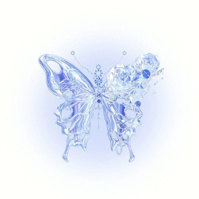 a butterfly made out of ice on a white background