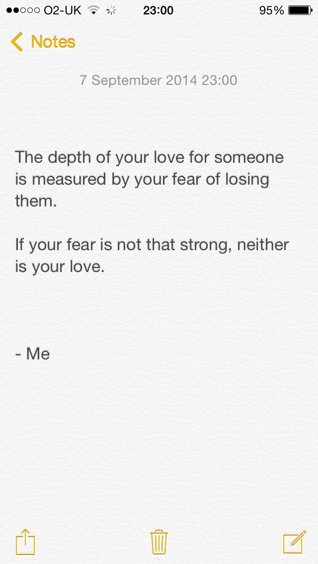 the text on the phone says, if your fear is not strong, nether is your love