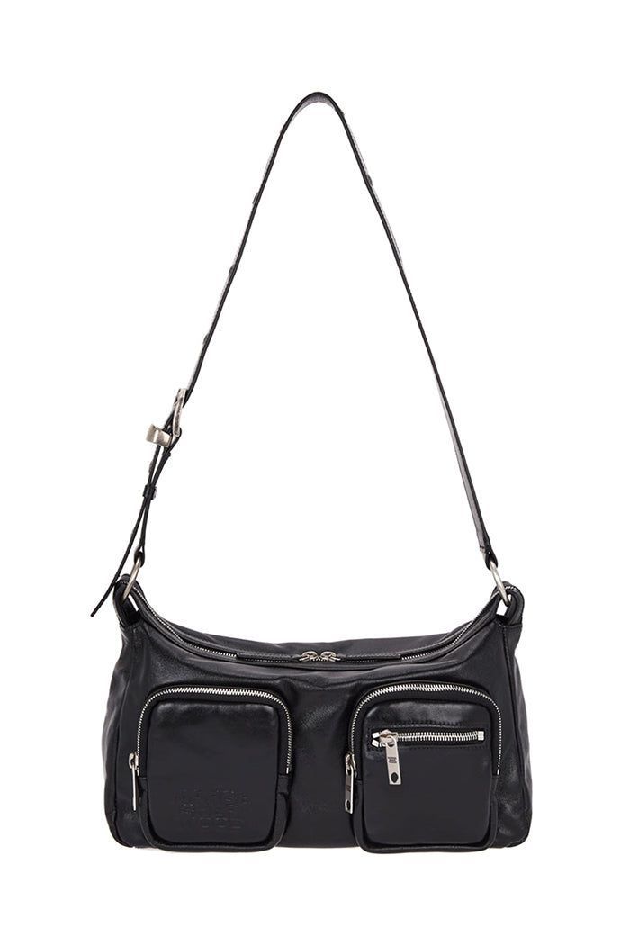 Marge Sherwood Outpocket Hobo bag zip glossy black leather | PIPE AND ROW Functional Black Bags With Silver-tone Hardware, Functional Rectangular Bag With Silver-tone Hardware, Marge Sherwood, Denim Jacket With Dress, Maria Black, Mini Rodini, Socks And Hosiery, Individual Style, Blue Cream