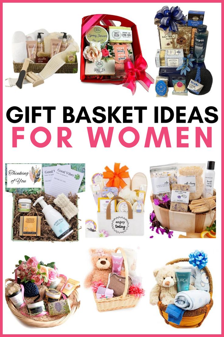 gift basket ideas for women with text overlay