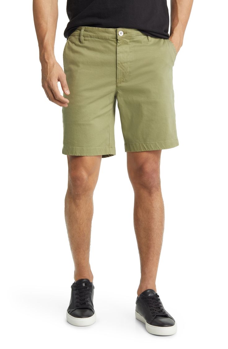 These breezy shorts keep you feeling at ease in the all-day comfort of stretch-softened cotton. 8 1/2" inseam; 20" leg opening; 10 1/2" front rise; 15" back rise (size 32) Zip fly with button closure Front slant pockets; back welt pockets 98% cotton, 2% elastane Machine wash, tumble dry Imported Relaxed Fit Bermuda Shorts With 5-inch Inseam, Cotton Bermuda Shorts With 5-inch Inseam For Summer, Casual Shorts With 5-inch Inseam For Spring, Summer Cotton Bermuda Shorts, Casual Spring Shorts With 5-inch Inseam, Casual 5-inch Inseam Shorts For Spring, Fitted Knee-length Casual Shorts, Knee-length Cotton Bermuda Shorts For Spring, Cotton Knee-length Bermuda Shorts For Spring