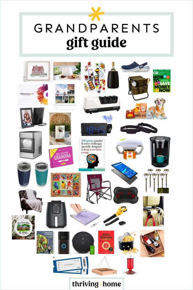 an advertisement for a gift guide with pictures and text that reads, grandparents's gift guide