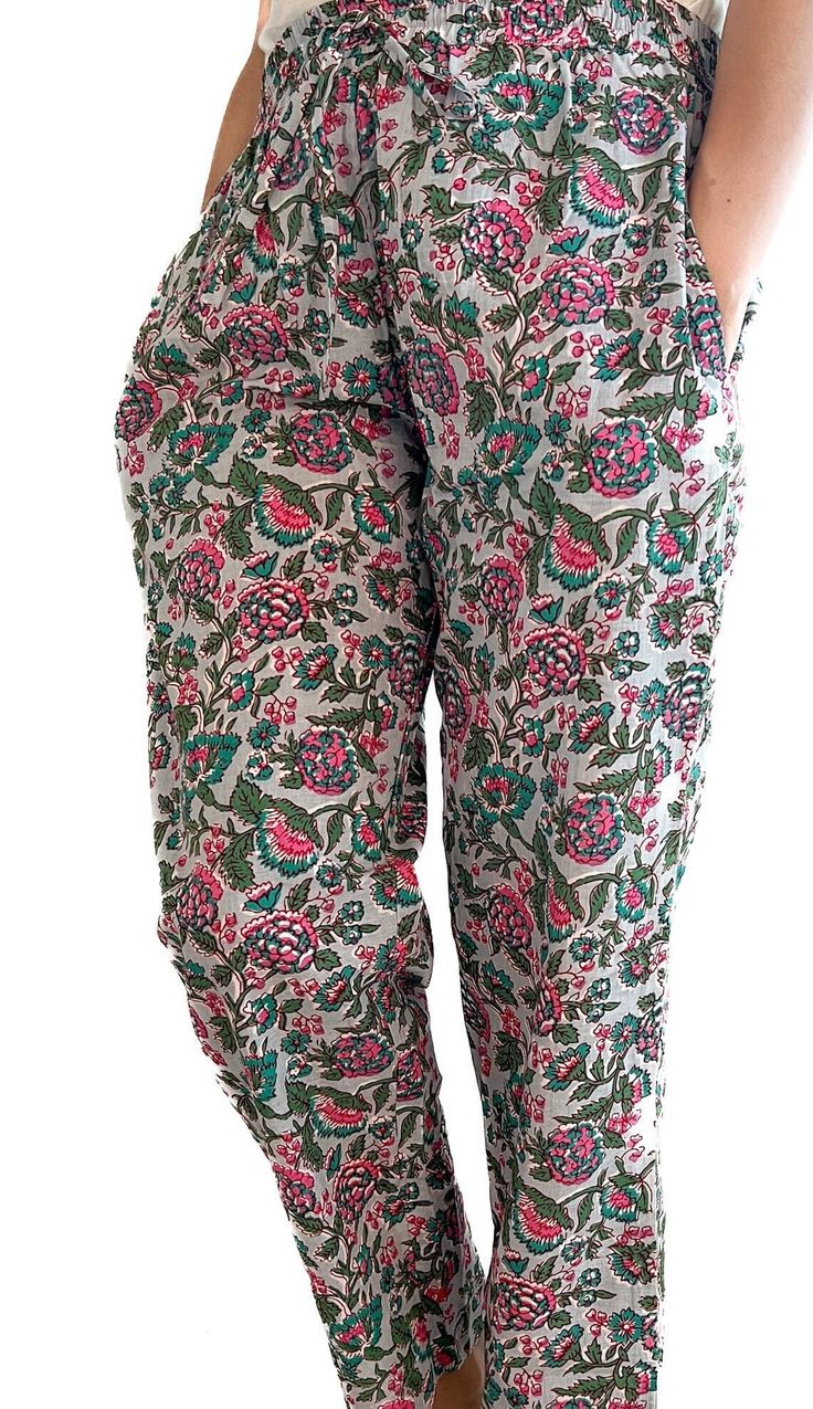 BIG SAVINGS - BUY OUR 4-PACKS & GET 34% OFF BUY OUR 2-PACKS & GET 20% OFF https://www.etsy.com/shop/Zillajee 100% cotton pajama pants, elastic waistband with drawstring, deep pockets. Soft, cute, comfy sleep pants. No shrinkage, non-stretch. These pj pants come in a delicate pink and vibrant green floral design. FREE SAME DAY SHIPPING. Ships from a small business in North Carolina, USA 🇺🇸 Perfect as new mom sleepwear, girls weekend trip, sleepover, bridal shower party, bachelorette, ladies pjs. Made with ethically sourced organic cotton and natural dyes. Perfect for those who value comfort and sustainability in their sleepwear. Size chart: Small Waist - 26 inches, Hips - 37 inches, Length - 37 inches Medium Waist - 29 inches, Hips - 40 inches, Length - 37 inches Large Waist - 32 inches, Cotton Floral Print Sleepwear With Long Pants, Cotton Floral Print Sleepwear, Floral Print Relaxed Fit Bottoms For Pajama Party, Floral Print Cotton Bottoms For Pajama Party, Cotton Floral Print Bottoms For Pajama Party, Cotton Bottoms With Floral Print For Loungewear, Green Floral Print Loungewear Pants, Green Floral Print Pants For Loungewear, Green Floral Print Lounge Pants