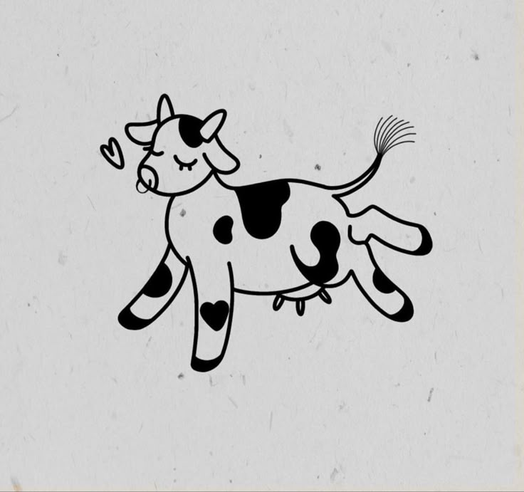 a black and white drawing of a cow laying down