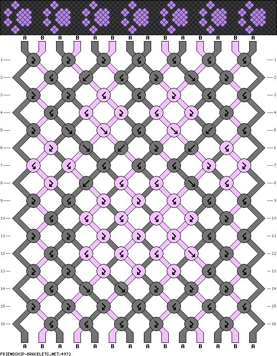 the pattern is shown in purple and black, with an image of two squares on each side