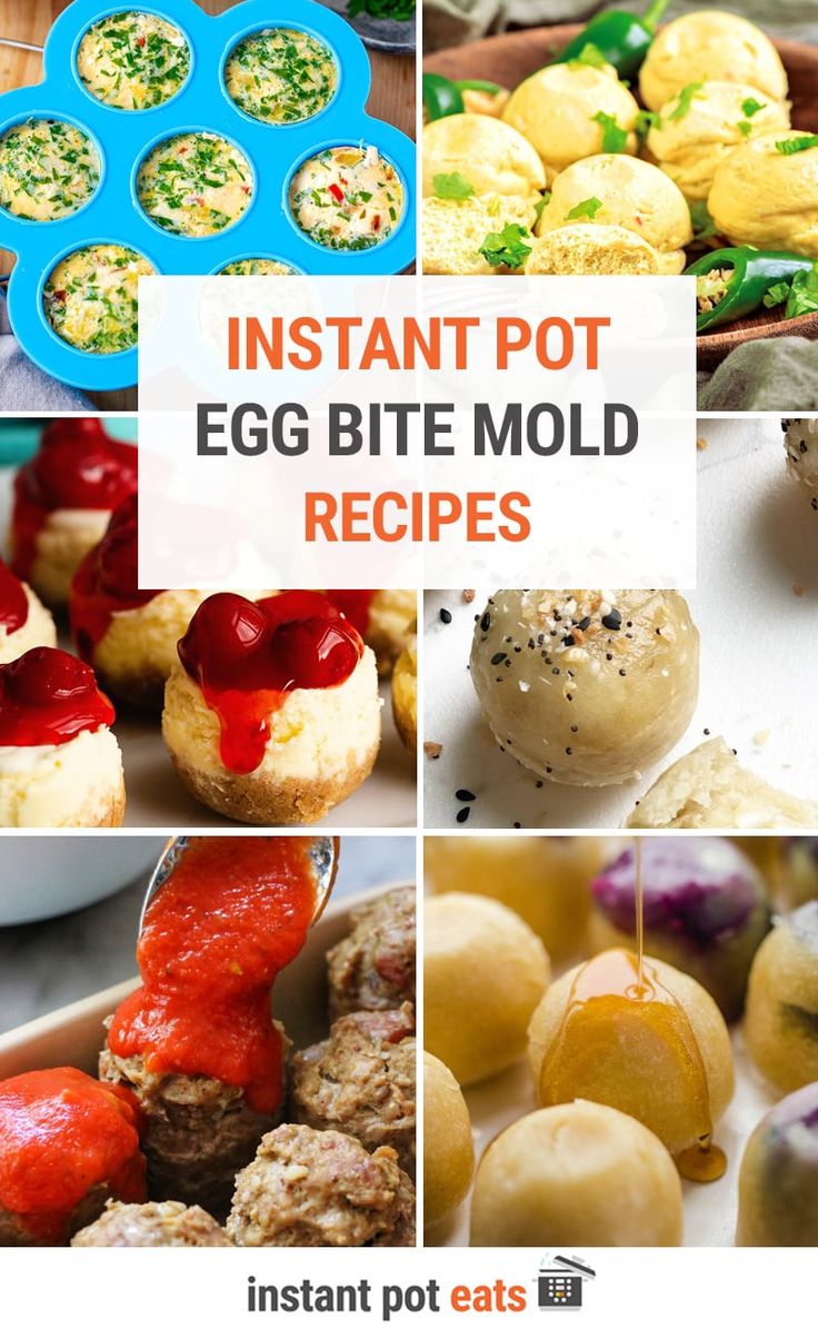 an egg bite mold recipe is shown in several different pictures with the words instant pot egg bite mold recipes