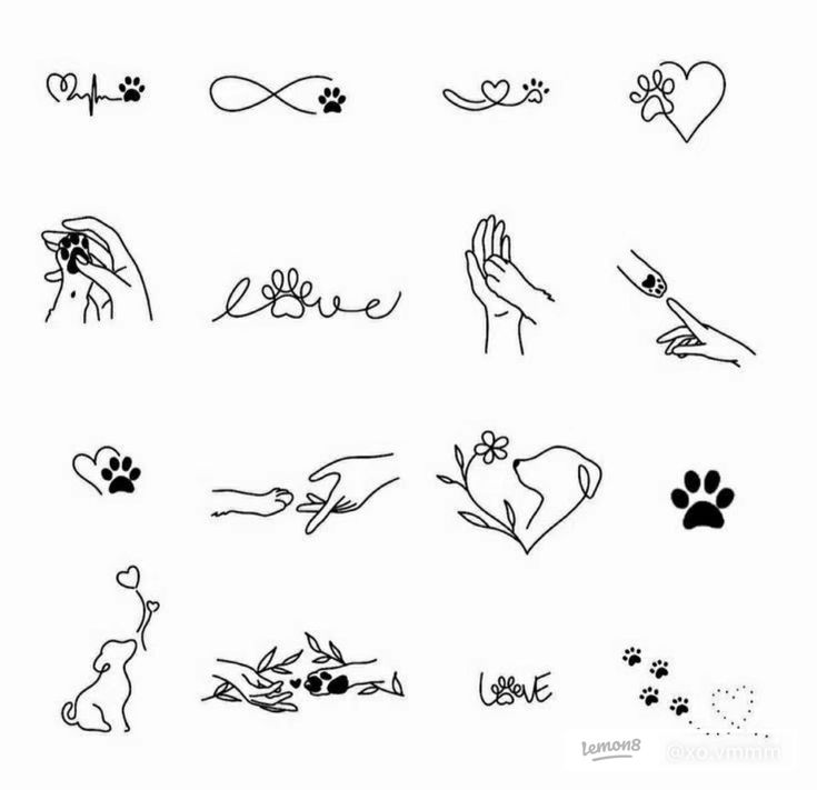 hand and paw tattoos on a white background