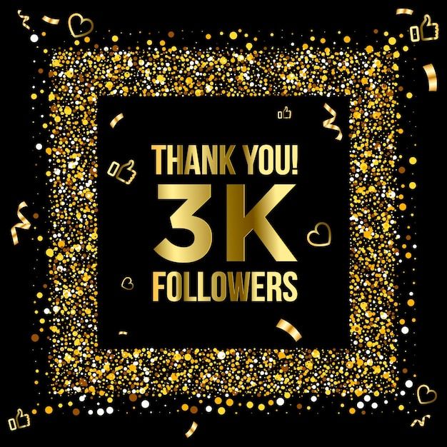 thank you 5m followers with golden confetti and streamers on black background