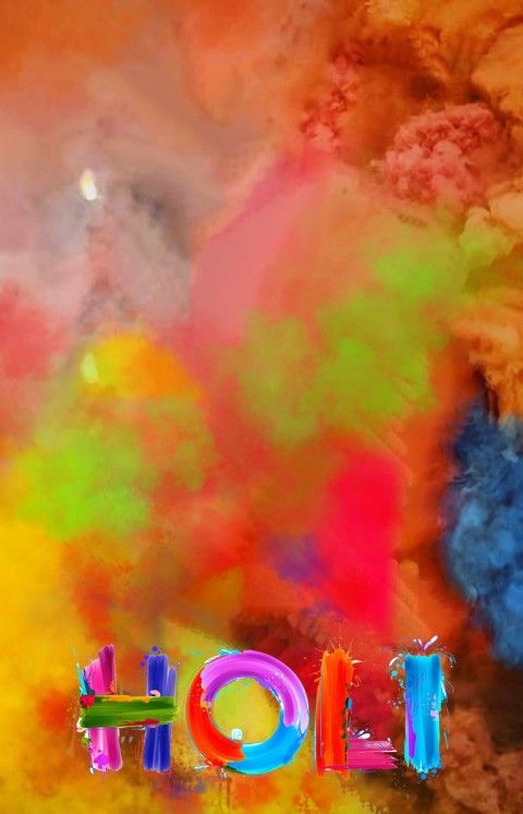 the word holi spelled out with colored powders in front of a multicolored background