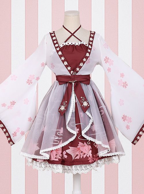 Sakura Dress, Princess Embroidery, Japan Dress, Japanese Costume, Old Fashion Dresses, Japanese Dress, Chiffon Fashion, Kawaii Fashion Outfits, Fairytale Dress