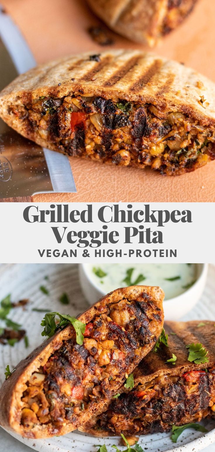 grilled chickpea veggie pita with vegan and high protein