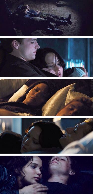 three different pictures of the same person laying on a couch and kissing each other with their eyes closed