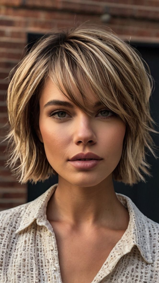 Glamorous Short Layered Haircuts Ideas for Piecey Layered Crop 🎭 Cropped Bob Hairstyles, Choppy Shoulder Length Hairstyles, Over 50 With Bangs, Back Of Short Hair, Short Hair With Volume, Short Choppy Bob For Fine Hair, Bob With Bangs Fine Hair, Choppy Layers, Messy Bob Hairstyles