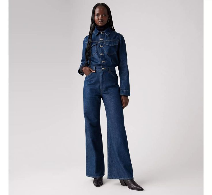 Western Jumpsuit - Dark Wash | Levi's�® US Relaxed Fit Jeans With Flap Pockets For Work, Button-up Denim Jumpsuit For Work, Classic Button-up Jeans For Workwear, Utility Style Long Sleeve Denim Jumpsuit For Work, Workwear Denim Button-up Jumpsuit With Button Closure, Fall Denim Jumpsuit With Button Closure For Work, Utility Denim Jumpsuit For Fall Workwear, Fall Workwear Denim Button-up Jumpsuit, Fall Utility Denim Jumpsuit For Workwear