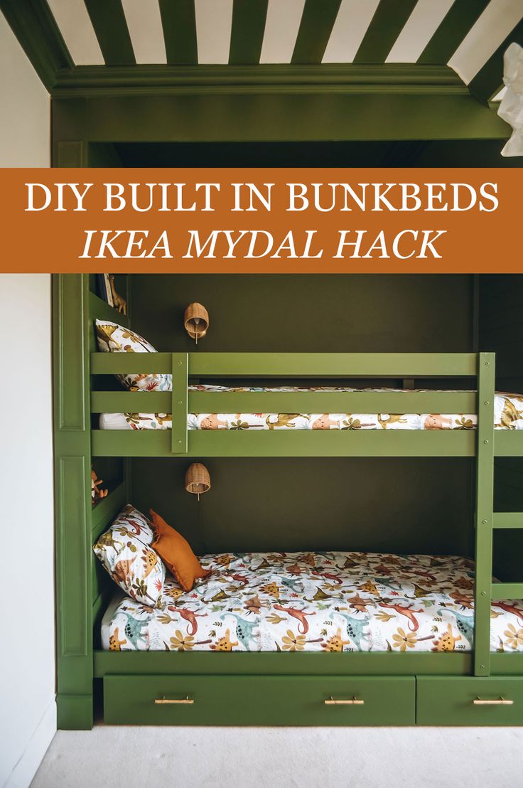 a bunk bed with the words diy built in bunk beds ikea mydal hack