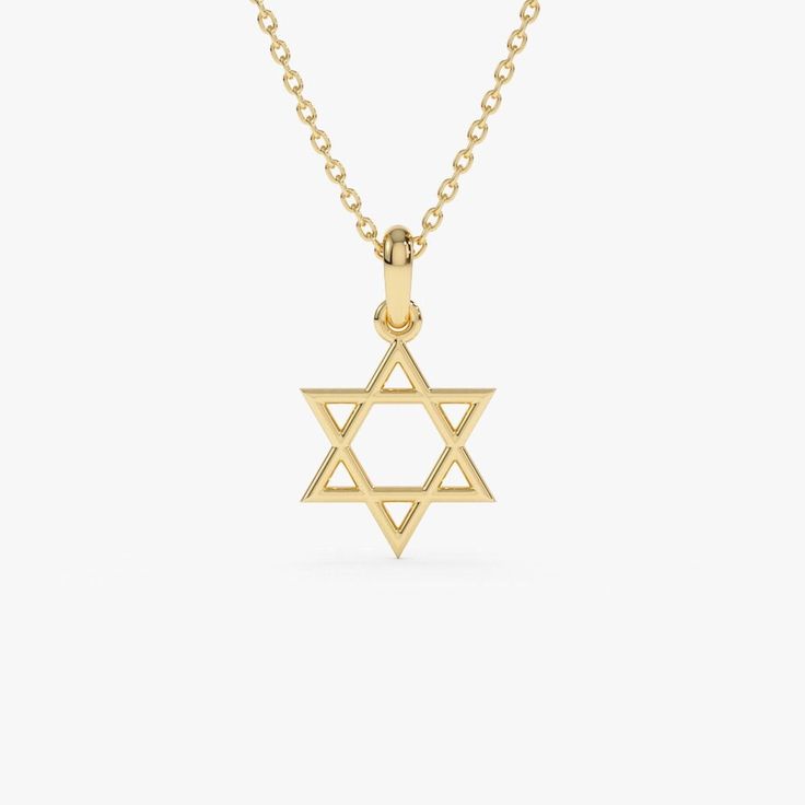 14K Solid Gold Star Of David Necklace /  Solid Gold Jewish Star Necklace / Star Of David Charm / Hanukkah Gift ▶ Details   * Made to Order * Gold KT: 14K Solid Gold (also available in 18K upon request) * Length & Width: 11.5 x 10 MM * Ready to Ship in 2-10 Business Days ▶ See more of our Gold Necklaces - http://etsy.me/2lUxj86   ▶ See our storefront here - http://etsy.me/2lUcVnH  ▶ All store sections here * Diamond Rings - http://etsy.me/2lwKUl8  * Diamond Earrings - http://etsy.me/2lyqVBP  * Diamond Necklace - http://etsy.me/2mqa6O1  * Diamond Bracelets - http://etsy.me/2mVrAB5  * Diamond Wedding Rings - https://etsy.me/3YbpVq2  * Gold Wedding Band - https://etsy.me/3X3uf9F * Gold Necklaces - http://etsy.me/2lUxj86  * Gold Bracelets - http://etsy.me/2l9VKBr  * Gold Bangle - http://etsy.me Jewish Star Necklace, Star Of David Necklace, Jewish Star, Necklace Star, Jewish Jewelry, Star Of David Pendant, Gold Armband, Ruby Jewelry, Emerald Jewelry