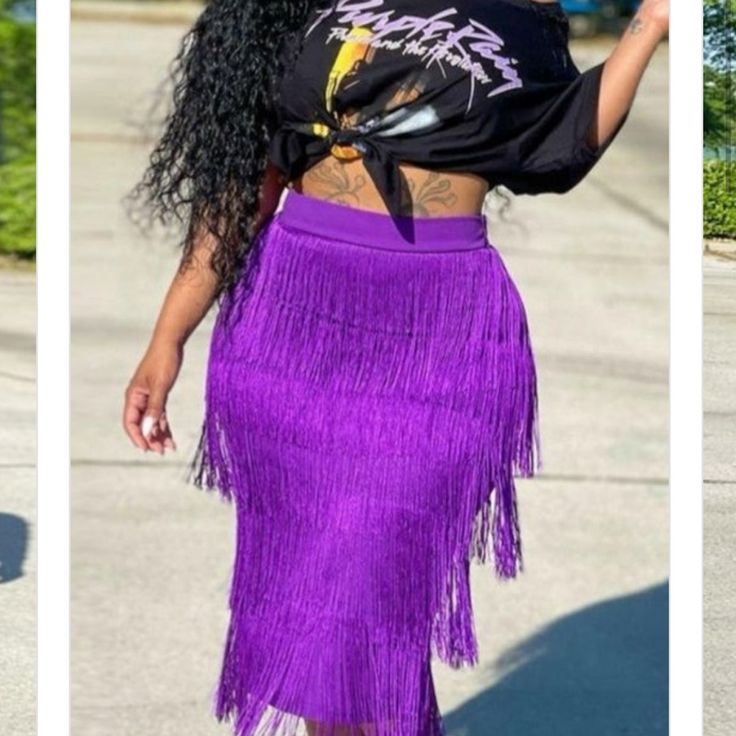 Cute High Waist Layered Fringed Midi Skirt! Has Back Zipper Closure! 30% Cotton 70% Polyester! #On&Poppin! Purple Bottoms For Spring Party, Purple Party Bottoms For Spring, Chic Purple Bottoms For Party, Chic Purple Skirt For Party, Chic Purple Party Bottoms, Spring Party Skirt In Purple, Purple Party Skirt For Spring, Purple Mini Skirt For Spring Night Out, Casual Fringe Mini Skirt For Party