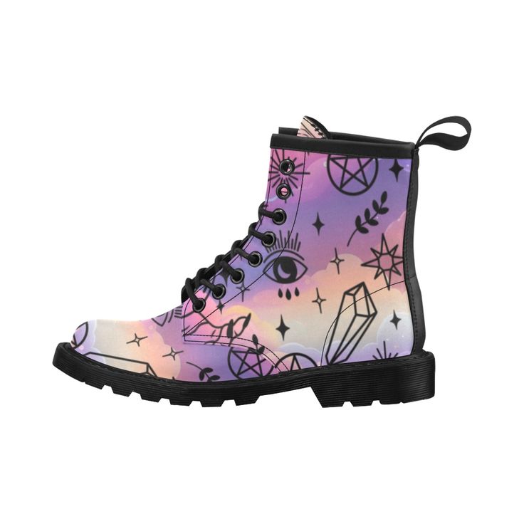 🧙‍♀️ These witch boots are a must-have for any fashion-forward individual. Whether you're going for a witchy, gothic, or magickal vibe, these boots are the perfect addition to your streetwear look. 🪄 With their stylish lace-up design, they can be paired with any outfit for a polished and put-together appearance. Get ready to turn heads and make a statement with these boots on your feet! 🔮 Spread your dark aesthetic everywhere you hex, in these mystical kicks that are sure to produce magical effects with every step. 👞 Go on, complete your mystical lewk! 🧙‍♀️ • Made of synthetic leather vamp and tongue.• Black raw rubber outsole.• Thick lace and metal eyelets• Faux suede lining and foamed insole, wearing soft and comfortable.• Features rear pull-loop, easy to put on and off.• Hand wash Fall Gothic Combat Boots With Round Toe, Gothic Combat Boots With Round Toe For Fall, Gothic High-top Martin Boots For Winter, Trendy High Ankle Boots For Alternative Fashion, Gothic High Ankle Martin Boots For Fall, Alternative Fashion Ankle Boots For Winter, Gothic Ankle-high Boots For Fall, Gothic High-top Combat Boots For Winter, Gothic High-top Platform Boots For Fall