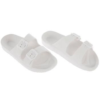 Size: Youth 2/3 (U.S.) Material: Foam Color: White UPC: 197712123551 Quantity: 1 Pair Lounge in comfort all day long with these Double Strap Buckled Slide Sandals! These stylish slides have two buckled straps for an adjustable fit. Slip them on for a trip to the beach, a walk through the park, or to run a quick errand. White Slip-on Slides With Buckle Closure, White Open Toe Slides With Adjustable Strap, White Slides With Adjustable Strap, Casual White Slides With Buckle Closure, White Slides With Adjustable Strap For Beach, White Double Strap Slides For Beach, White Double Strap Slides For The Beach, Summer Slides With Adjustable Buckle Closure, White Flat Slides With Buckle Closure