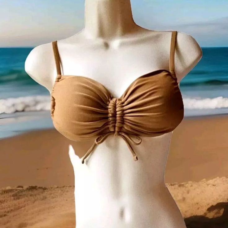 Aerie Women's Brown Bandeau Tie Back Bikini Swimsuit Top Size Medium. Brand New With Tags. Style: 0754-2947 | Color: 569. Bandeau Swimwear With Padded Cups For Beach, Strapless Swimwear With Built-in Bra For Beach, Bandeau Tankini With Built-in Bra For The Beach, Bra-friendly Bandeau Tankini For Beach, Strapless Seamless Tankini For Beach, Strapless Swimwear With Padded Cups For The Beach, Strapless Padded Swimwear For Beach, Summer Beach Tankini With Padded Cups, Beach Tankini With Padded Cups