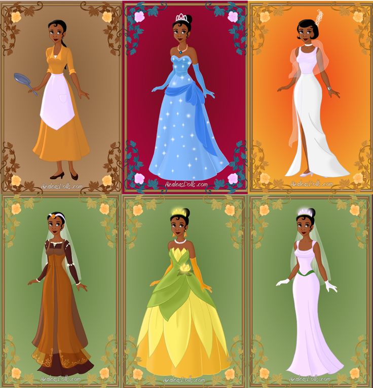 the princess and the frog characters in their dresses