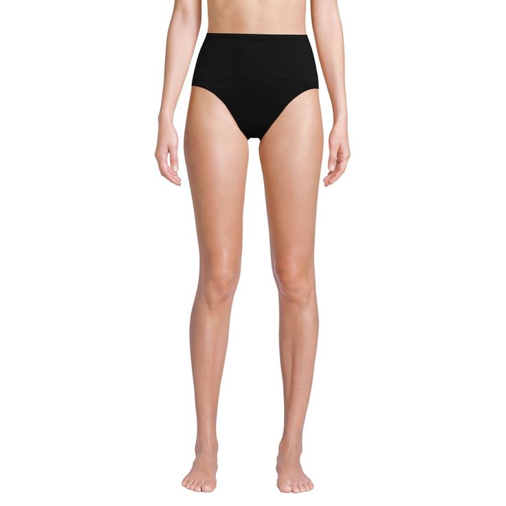 What makes these bikini bottoms special? They are designed to flatter every type of body thanks to the high waist style and high cut design which elongates the legs. The UPF 50 fabric is durable and chlorine-resistant plus, it offers our lightest level of control, smoothing every curve. The clean, no-seam finish makes these bikini bottoms extra versatile so you can pair them with your favorite top for the perfect beach look. High Waist Seamless Swimwear Shapewear, High Waist Smoothing Swimwear, Seamless High Waist Shapewear Swimwear, Shapewear Swimwear With High-cut Leg And Wide Waistband, Shapewear Swimwear With Wide Waistband And High-cut Leg, High Rise Black Swimwear For Swimming, Modern High Waist Swimwear For Summer, Black High Rise Swimwear For Swimming, High Rise Seamless Swim Bottoms