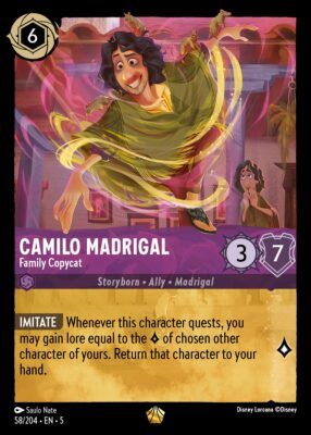 the card for camilo madrigal, which is being used as an item in