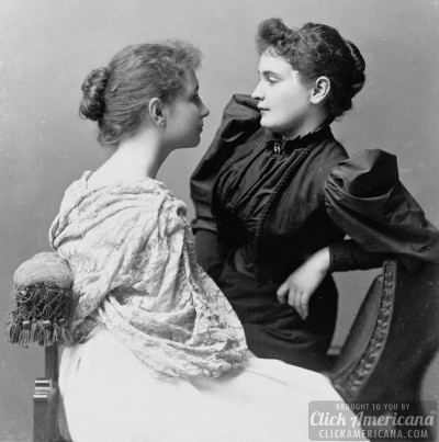 an old black and white photo of two women