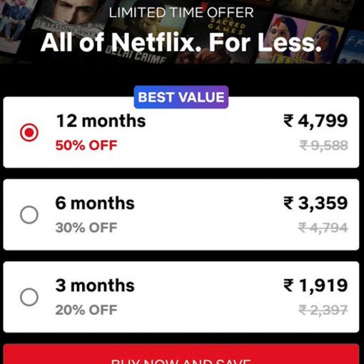 the netflix app is showing all of its movies and offers for $ 99 per month