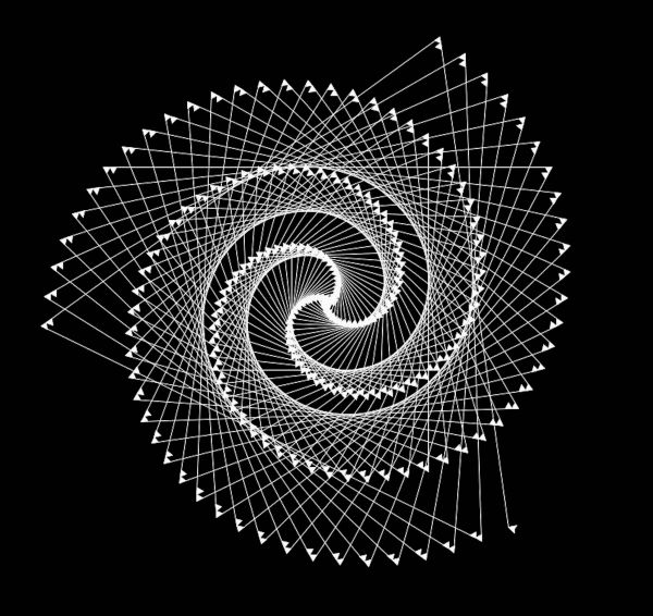 an abstract white spiral design on a black background