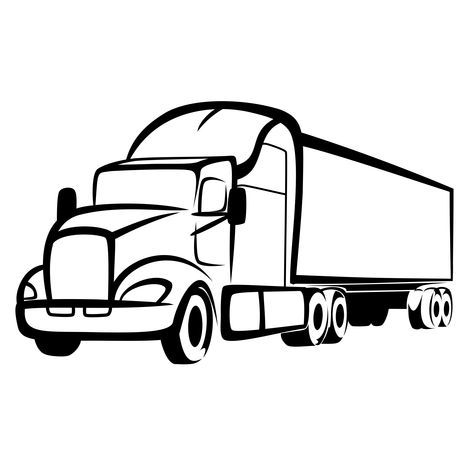 a black and white drawing of a semi truck