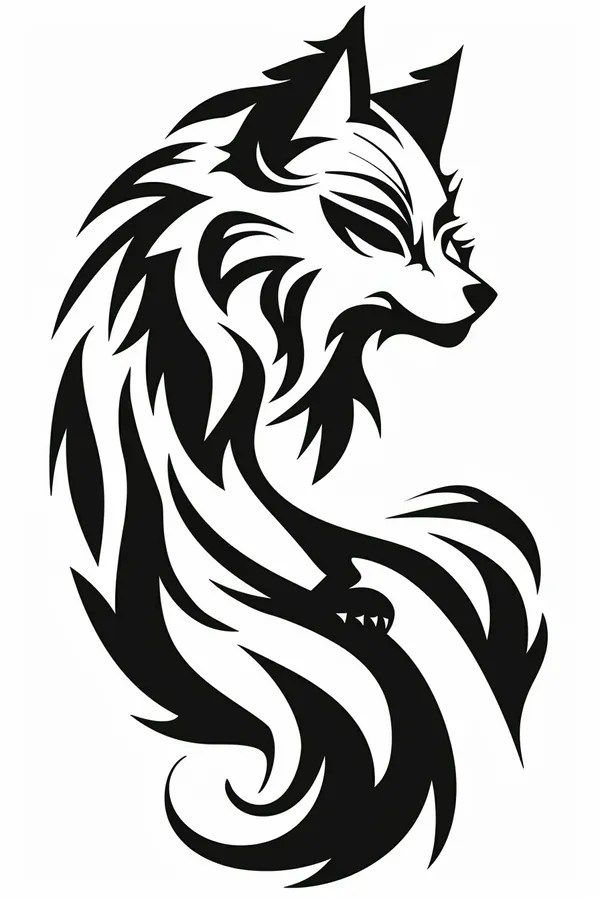 a black and white wolf tattoo design